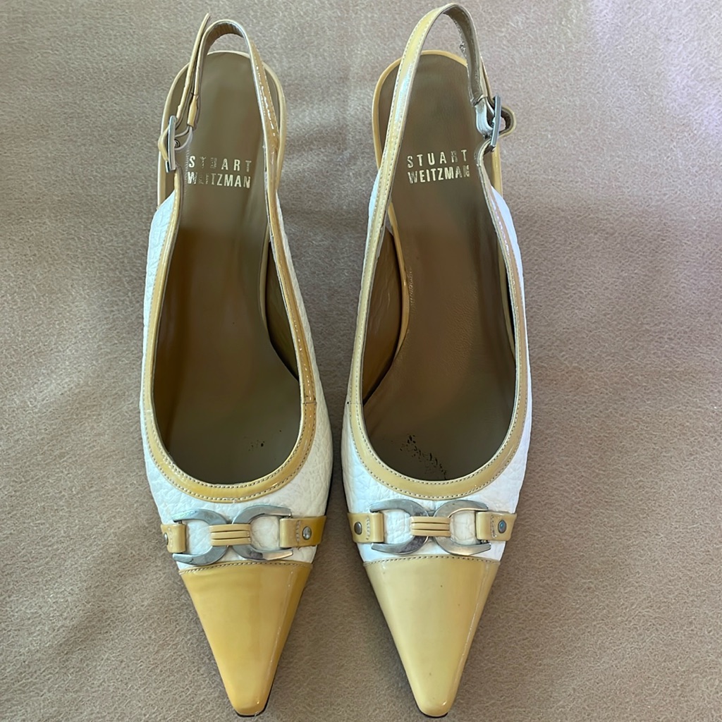 Stuart Weitzman Ivory And Natural Slingbacks - Very Good Condition!